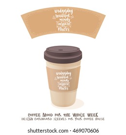 Coffee cardboard sleeve. Week days motivation quotes. Thursday. Vector handwritten brush lettering for your design on white background.