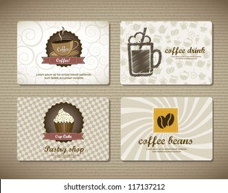 coffee cards over cardboard texture. vector illustration