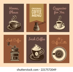 Kaffeekarten. Vorlagen für Design-Menü für Cafe. Vektorgrafiken