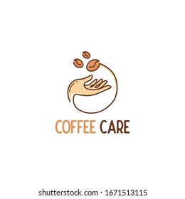 Kaffeezubereitung - Vektorillustration mit dem Café Logo. Mono-Line Art Logotype von Hand, & Bohnen Elemente.