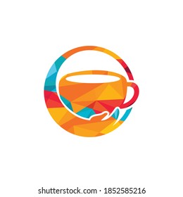 Coffee care vector logo design. Coffee cup and hand icon design.