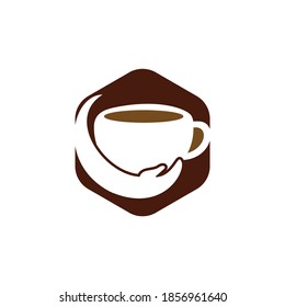 Coffee care vector logo design. Coffee cup and hand icon design.
