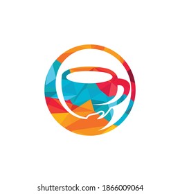 Coffee care vector logo design. Coffee cup and hand icon design.