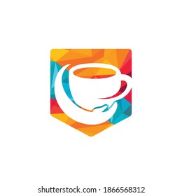 Coffee care vector logo design. Coffee cup and hand icon design.