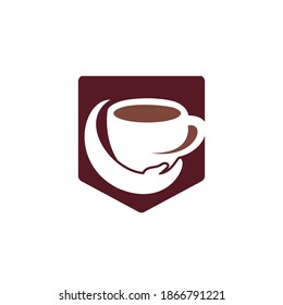 Coffee care vector logo design. Coffee cup and hand icon design.