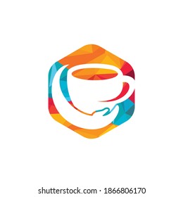 Coffee care vector logo design. Coffee cup and hand icon design.