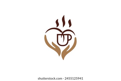 Coffee care vector logo design. Coffee cup and hand icon design. Pro Vector