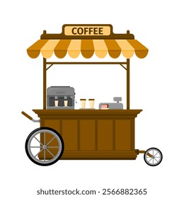 Coffee Cart Outdoor Street Market Fair Kiosk Color Illustration Vector Icon