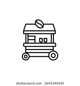 Coffee Cart Outline Icon With Wheels And Coffee Bean On Top