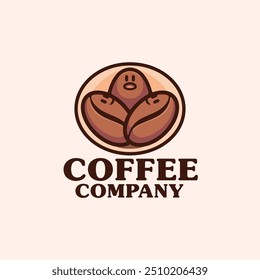 Coffee cartoon character and cute mascot illustration logo template vector design