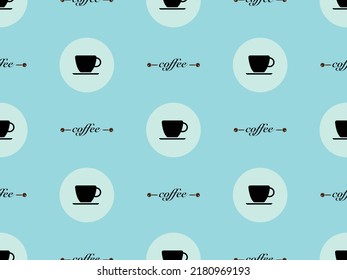 Coffee cartoon character seamless pattern on blue background