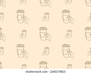 Coffee cartoon character seamless pattern on orange background