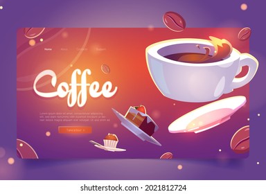 Coffee cartoon landing page white cup of hot drink