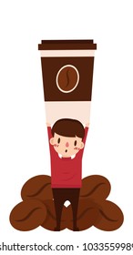 Coffee cartoon vector. Character for coffee vector. free space for text. wallpaper.