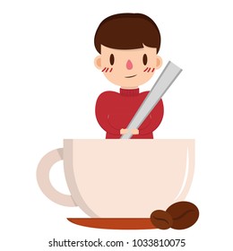 Coffee cartoon vector. Character for coffee vector. free space for text. wallpaper.