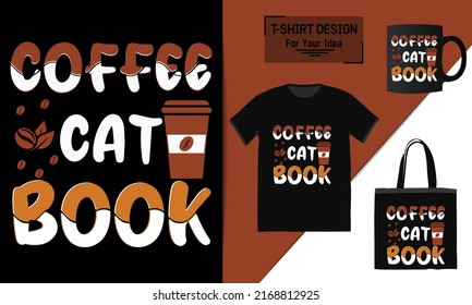 Coffee cat book t shirt design
