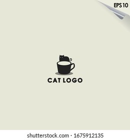 Coffee Of Cat Logo Design. Coffee Of Cat Logo Template. Modern Design. Flat Logo. Vector Illustration