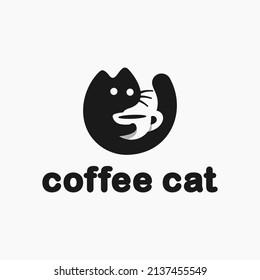 Coffee Of Cat Logo Design. Coffee Of Cat Logo Template. Modern Design. Flat Logo. Vector Illustration