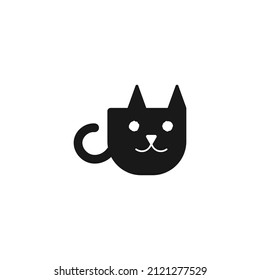 Coffee Cat Logo Design. Vector art Illustration