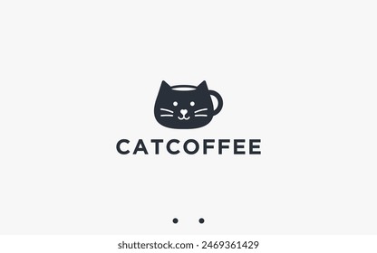 coffee with cat logo design vector silhouette illustration