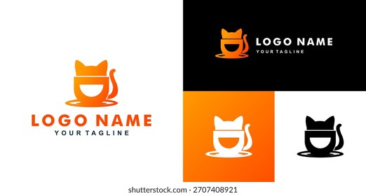 Icono de Vector de diseño de logotipo de café y gato