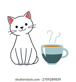 Coffee and Cat Minimal Badge Vector Illustration