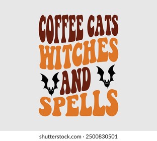 Coffee Cats Witches And Spells, Halloween, Ghost, Spooky Season, witch, Halloween Funny, t shirt