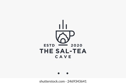 coffee with cave logo design vector silhouette illustration