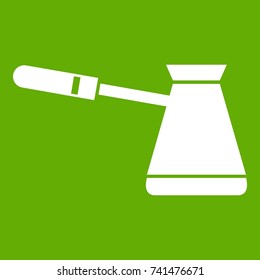Coffee cezve icon white isolated on green background. Vector illustration