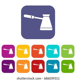 Coffee cezve icons set vector illustration in flat style in colors red, blue, green, and other