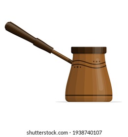El café está aislado de fondo blanco. Tazón con un asa para hacer café en la estufa. Café turco. Cafetería hecha a mano. Ibrik icono de Coffeepot Ibrik Vector ilustración