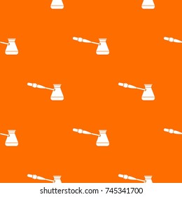 Coffee cezve pattern repeat seamless in orange color for any design. Vector geometric illustration
