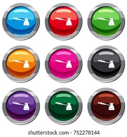Coffee cezve set icon isolated on white. 9 icon collection vector illustration