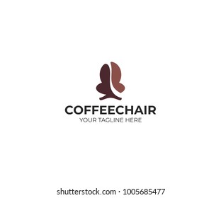 Coffee chair logo template. Coffee bean and furniture vector design. Cafe illustration