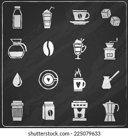 Coffee chalkboard icons set with sugar jar pot bean isolated vector illustration