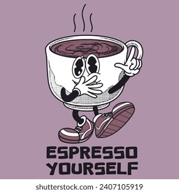 Coffee Character Design With Slogan Espresso yourself