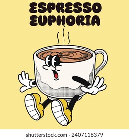 Coffee Character Design With Slogan Espresso euphoria