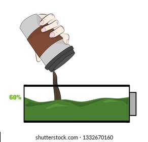 coffee charges the battery. concept of coffee energizes. vector illustration.