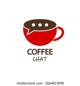 Diseño de chat de café, taza con burbuja de habla, logotipo, concepto de comunicación. Ilustración vectorial.