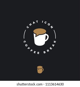 Coffee chat emblem. Coffee break logo. Communication or chat logo. Flat cup with bubble. 