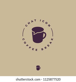 Coffee chat emblem. Coffee break logo. Communication or chat logo. Flat cup with bubble. 