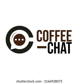 Diseño del logotipo de charla en café que representa el chat con una taza de café