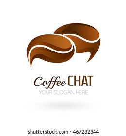 Coffee chat logo template. Speech bubble symbols look like coffee beans. Vector icon for forums, chats, blogs or other web services.