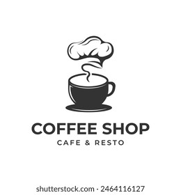 café con diseño de Vector con logo de chef hat