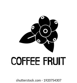 Coffee Cherry Fruit with Leaves Icon on White Background.
