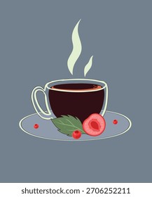  Café e Cherry Illustation com estilo Doodle