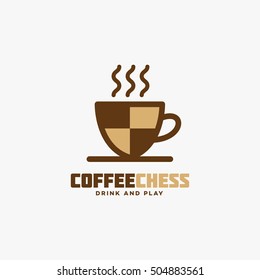 Coffee chess logo template design. Vector illustration.