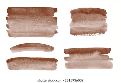 Coffee, chocolate brown gradient watercolor vector brush strokes, stripes set. Banners collection, rectangle shape. Painted watercolour stains textures. Aquarelle templates, text backgrounds.