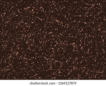 Coffee, chocolate brown splash, spray, paint splatter, blobs, beige blots rectangle texture. Chaotic artistic creative cafe, coffee shop, house background. Hand drawn pattern with flecks, specks.