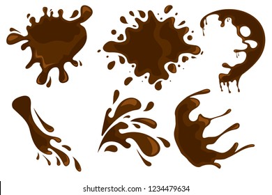 Coffee and chocolate drips and splashes on white background. Vector eps10 illustration 